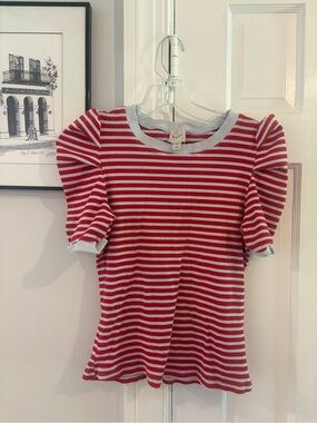 Maeve Red & White Striped Puff-Sleeve Tee